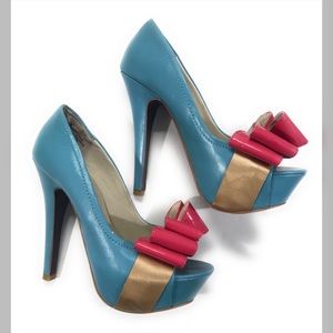 Mojo Moxy • Pippa Peeptoe • Blue Leather Platform
